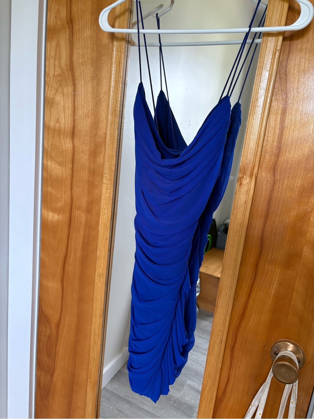 Royal Blue Draped Mini Dress with Double Spaghetti Straps